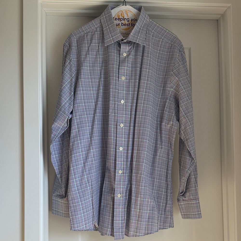Charles Tyrwhitt Blue and Red Plaid Men's Shirt